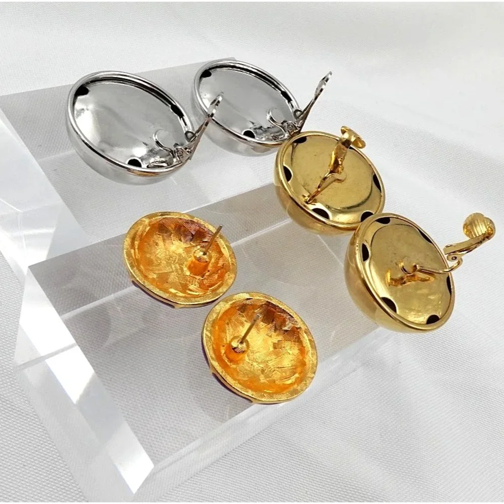 VTG Mod Half Ball Dome Earrings Lot Gold Silver Tone Purple Unmarked and Coro